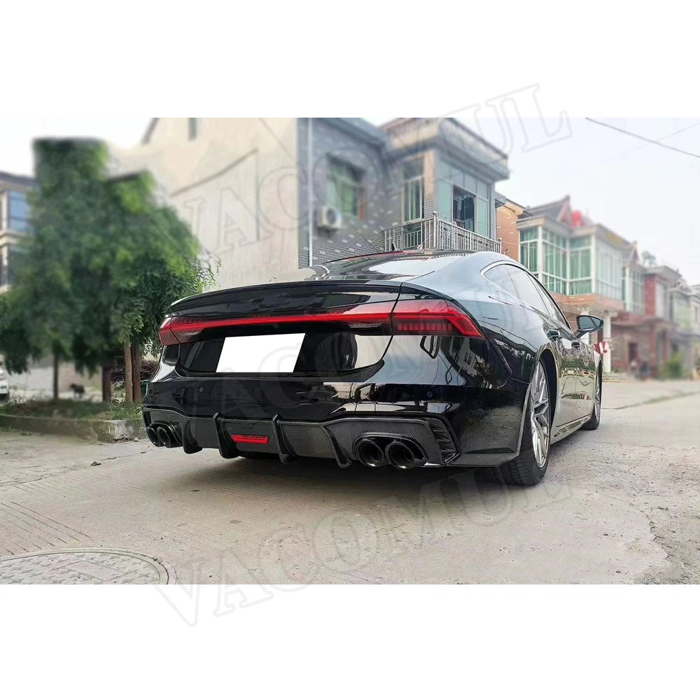 Carbon fiber Rear Lip Diffuser With Lamp Spoiler For Audi A7 S7 RS7 2019-2021 FRP Car Rear Bumper Protector