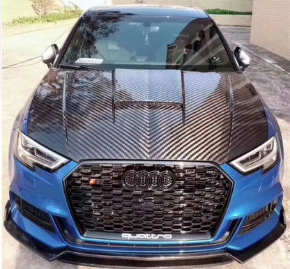 Real Forged Carbon Fiber Bonnet For Audi A3 S3 RS3 Sedan Hatchback 2013-2019 Front Engine Hood Vent Cover