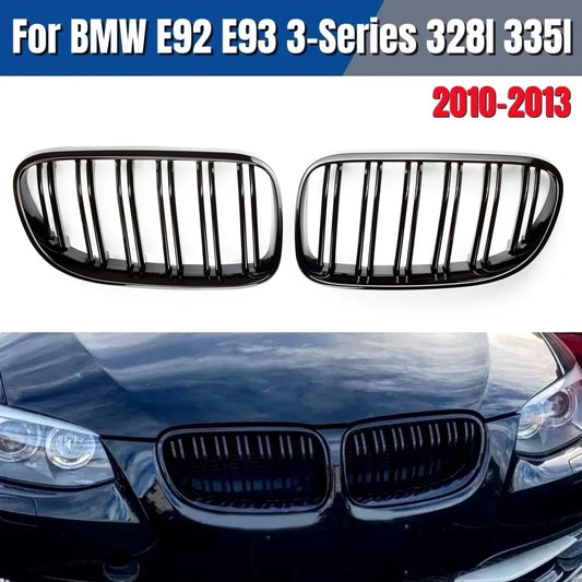 2Pcs Car Style Gloss Black Front Kidney Double Slat Grill Grille For-BMW E92 E93 3-Series 328I 335I Coupe LCI 2010-2013