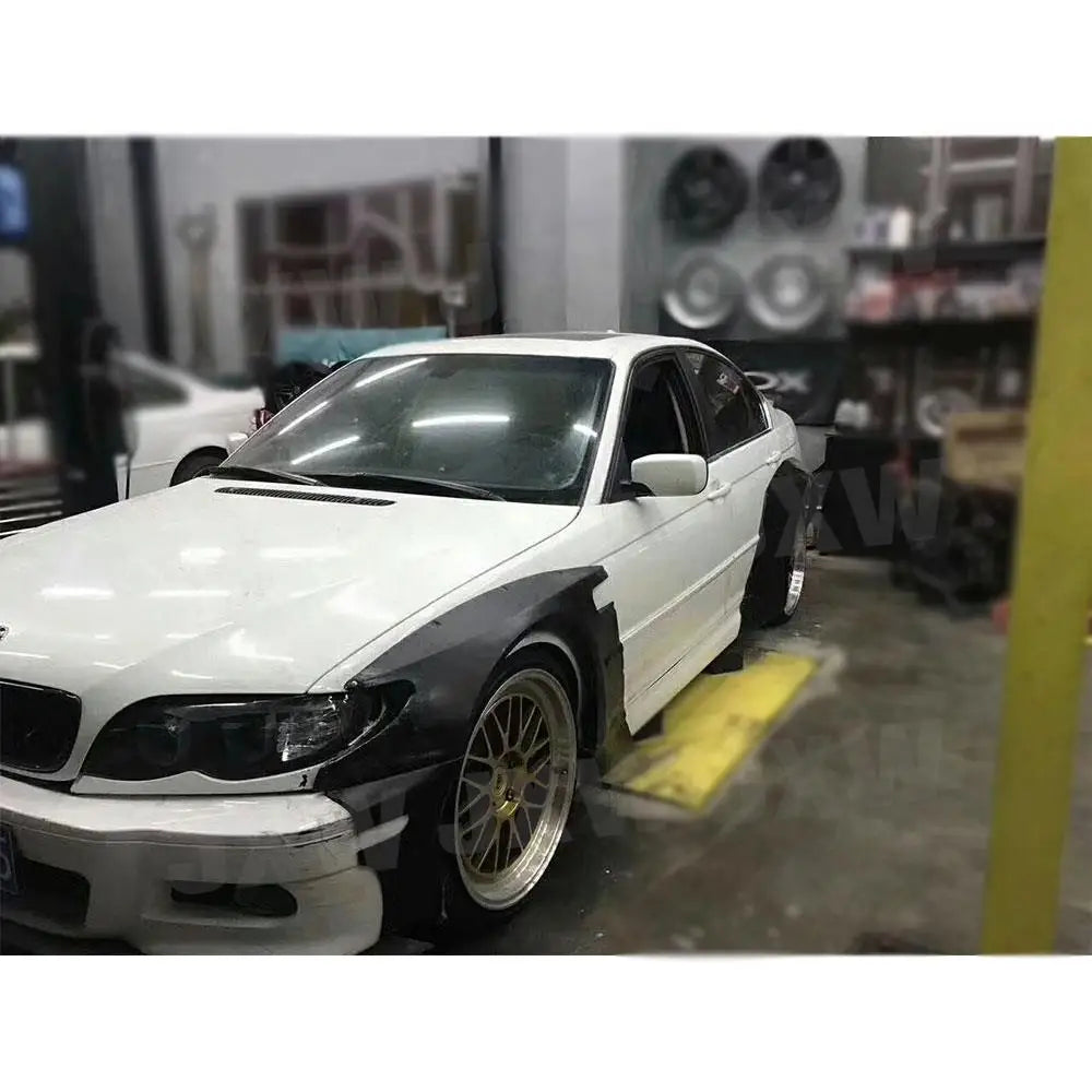 Car Wide Body Kit For BMW E46 Sedan 4 Door FRP Fiber Glass Bodykit Cover Front Lip Rear Fender Trunk Spoiler Rocket Bunny Parts