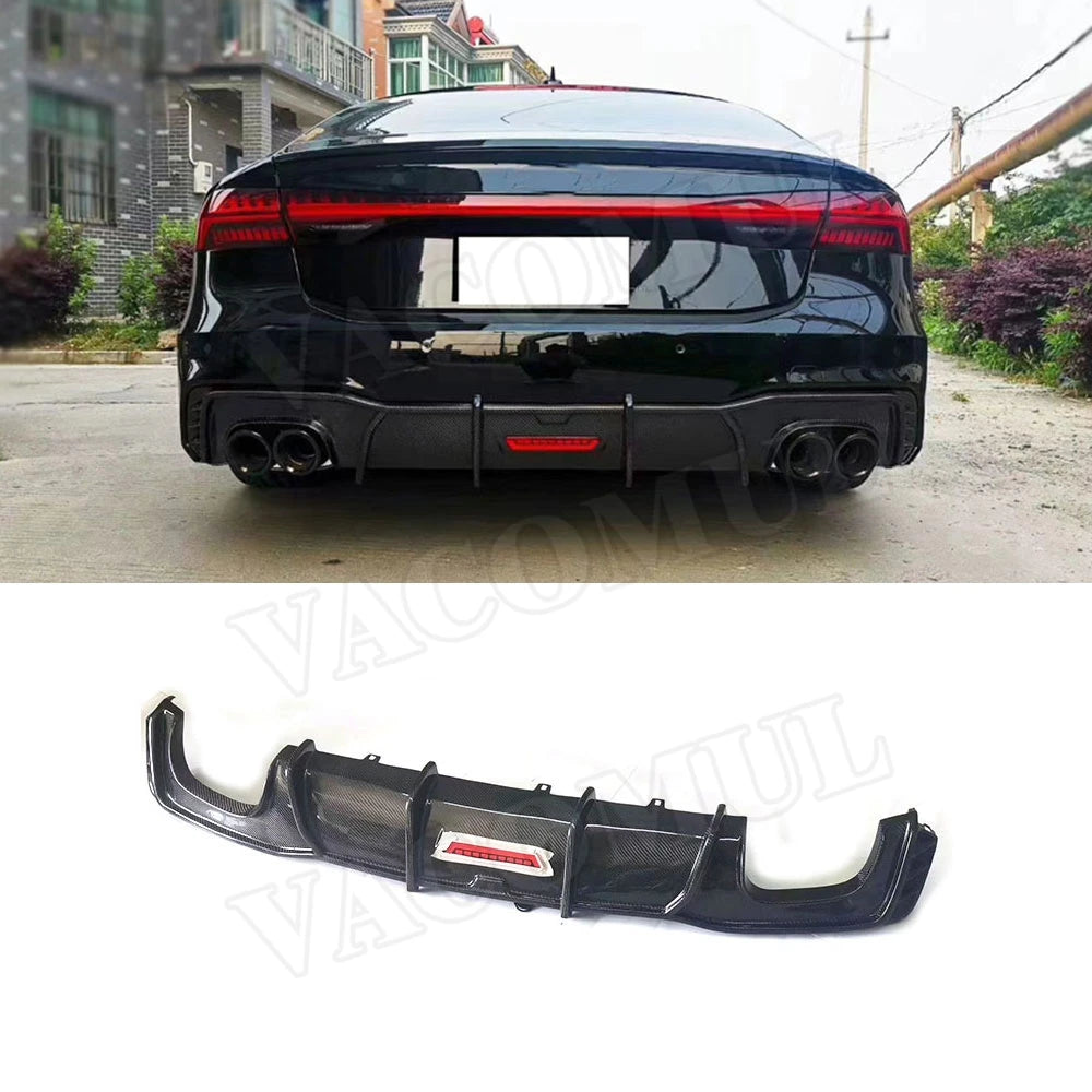 Carbon fiber Rear Lip Diffuser With Lamp Spoiler For Audi A7 S7 RS7 2019-2021 FRP Car Rear Bumper Protector