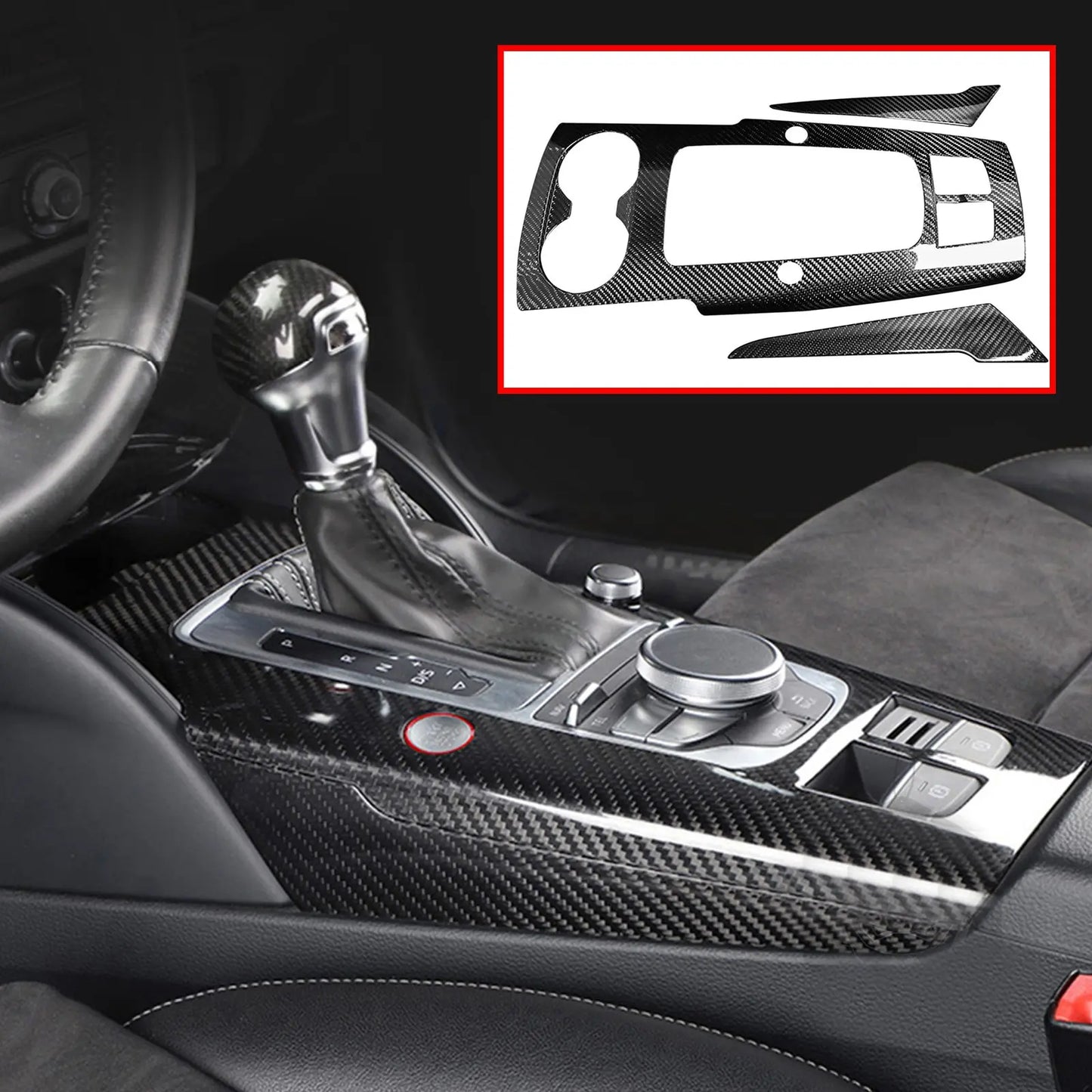 Real Carbon Fiber Car Center Console Gear Shift Panel Trim Cover Sticker For Audi A3 8P S3 RS3 2014-2020 Interior Decor Parts