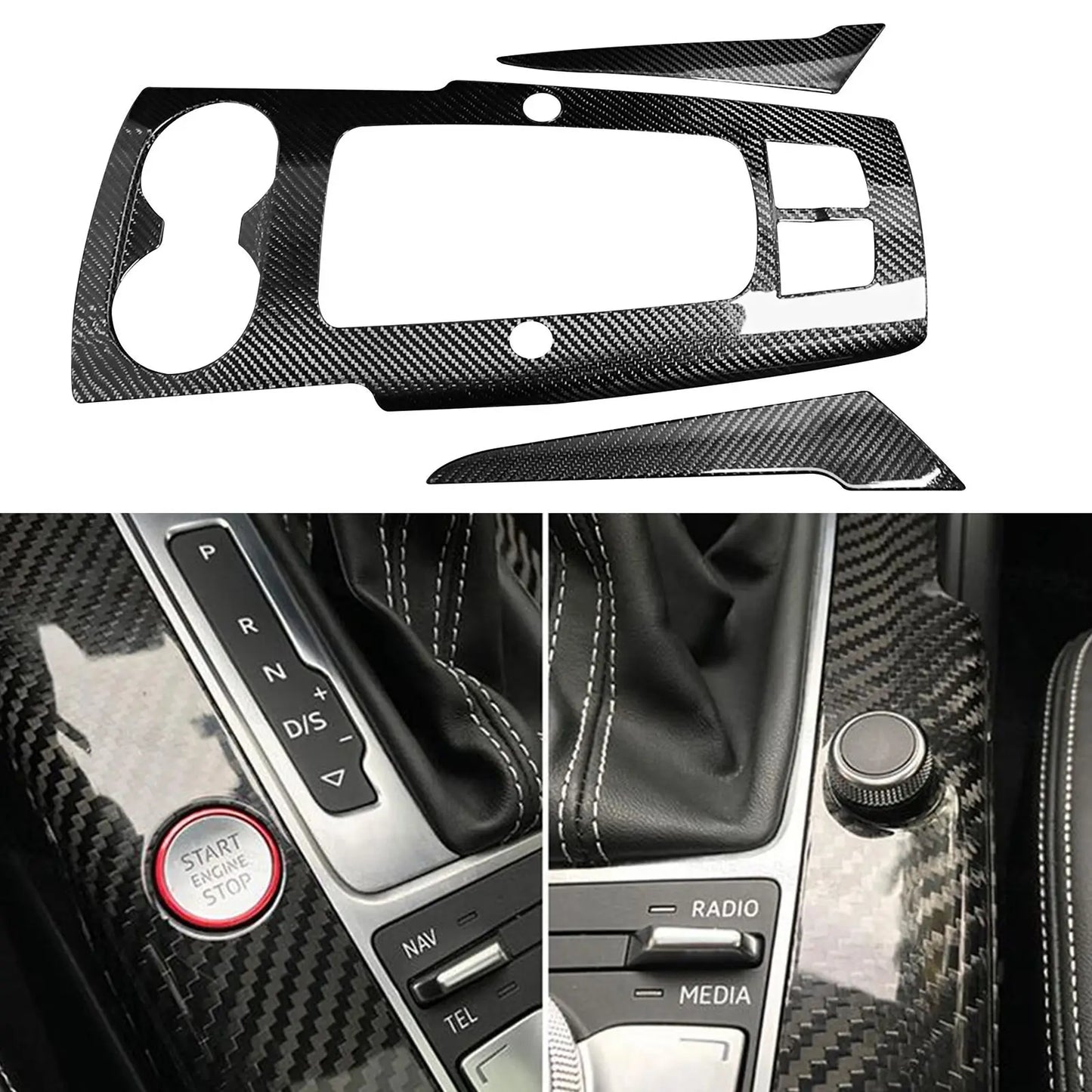 Real Carbon Fiber Car Center Console Gear Shift Panel Trim Cover Sticker For Audi A3 8P S3 RS3 2014-2020 Interior Decor Parts