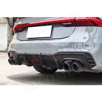 Carbon fiber Rear Lip Diffuser With Lamp Spoiler For Audi A7 S7 RS7 2019-2021 FRP Car Rear Bumper Protector