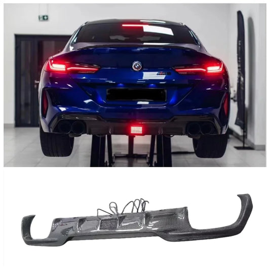 BMW M8 M8C 2020 2021 2022 2023+（With Lamp）High Quality Carbon Fiber Trunk Bumper Rear Diffuser Spoiler Exhaust Cover