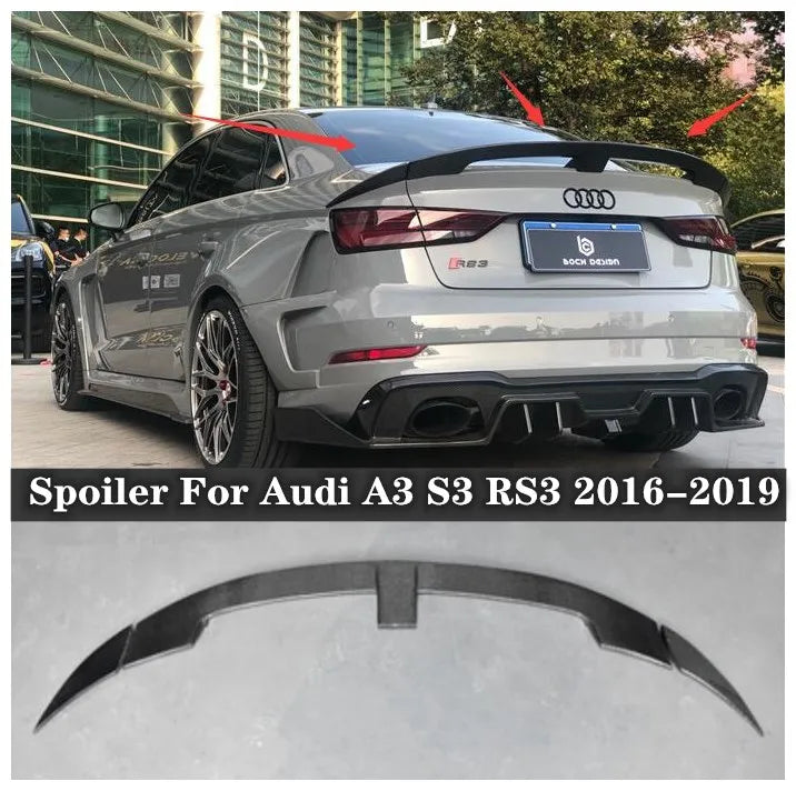 Audi A3 S3 RS3 2014-2020 3 Pieces /1Set High Quality Carbon Fiber Car Rear Trunk Lip Spoiler Splitter Wing