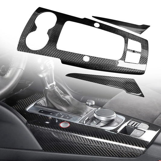 Real Carbon Fiber Car Center Console Gear Shift Panel Trim Cover Sticker For Audi A3 8P S3 RS3 2014-2020 Interior Decor Parts