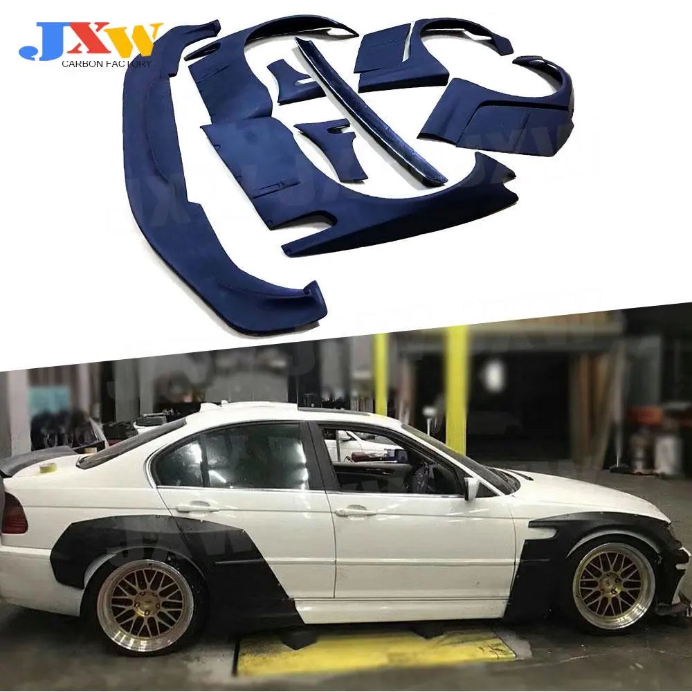 Car Wide Body Kit For BMW E46 Sedan 4 Door FRP Fiber Glass Bodykit Cover Front Lip Rear Fender Trunk Spoiler Rocket Bunny Parts